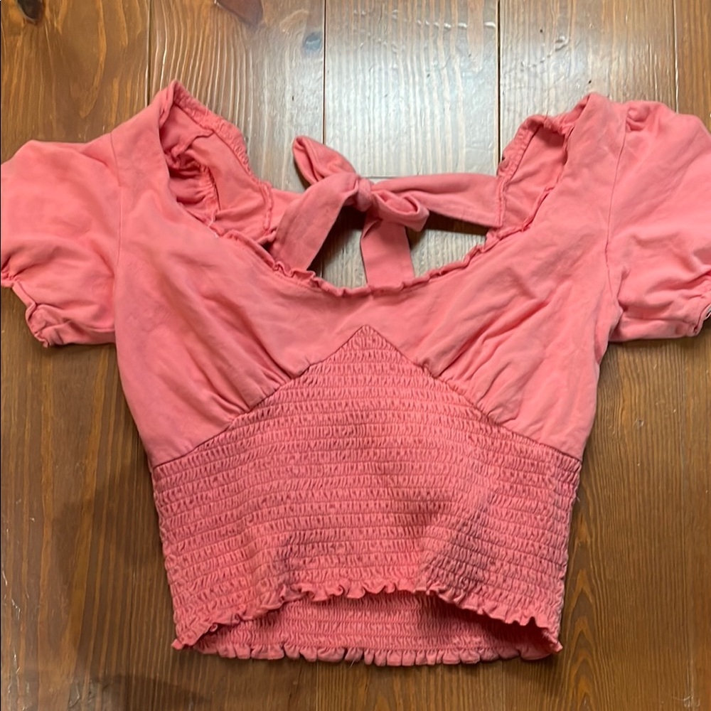 Forever 21 Pink Puff Sleeve Smocked Blouse